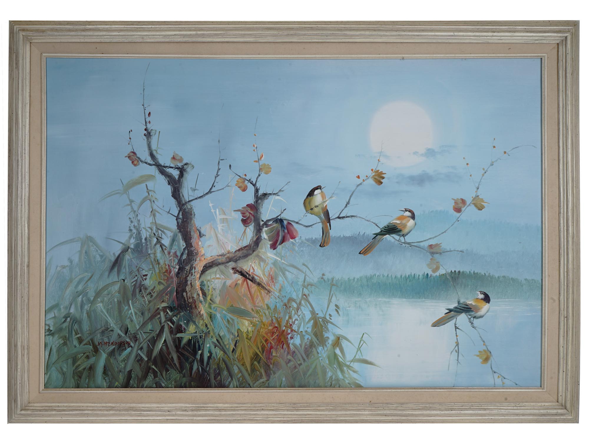 AMERICAN OIL BIRDS PAINTING SIGNED M. HENDERSON PIC-0